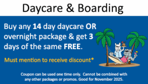 Kennel – Buy 14 Daycare or Overnight Get 3 Free