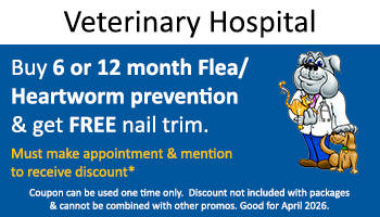 Vet Hospital – 6/12 mo. Flea & Heartworm Prev w/Nail trim