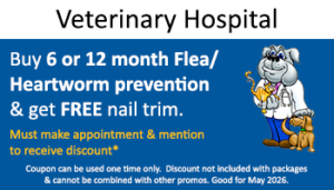 Vet Hospital – 6/12 mo. Flea & Heartworm Prev w/Nail trim