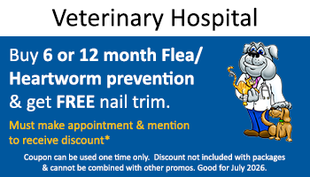 Vet Hospital – 6/12 mo. Flea & Heartworm Prev w/Nail trim