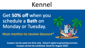 Kennel – 50% off Bath Monday & Tuesday