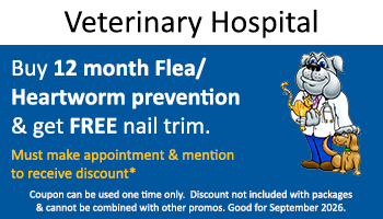 Vet Hospital – 6/12 mo. Flea & Heartworm Prev w/Nail trim
